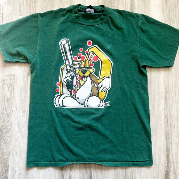 VNTG GAT Gypsy & Thieves Rave Skateboard 90s Bunny Green Shirt Sz L DISTRESSED - Picture 1 of 12